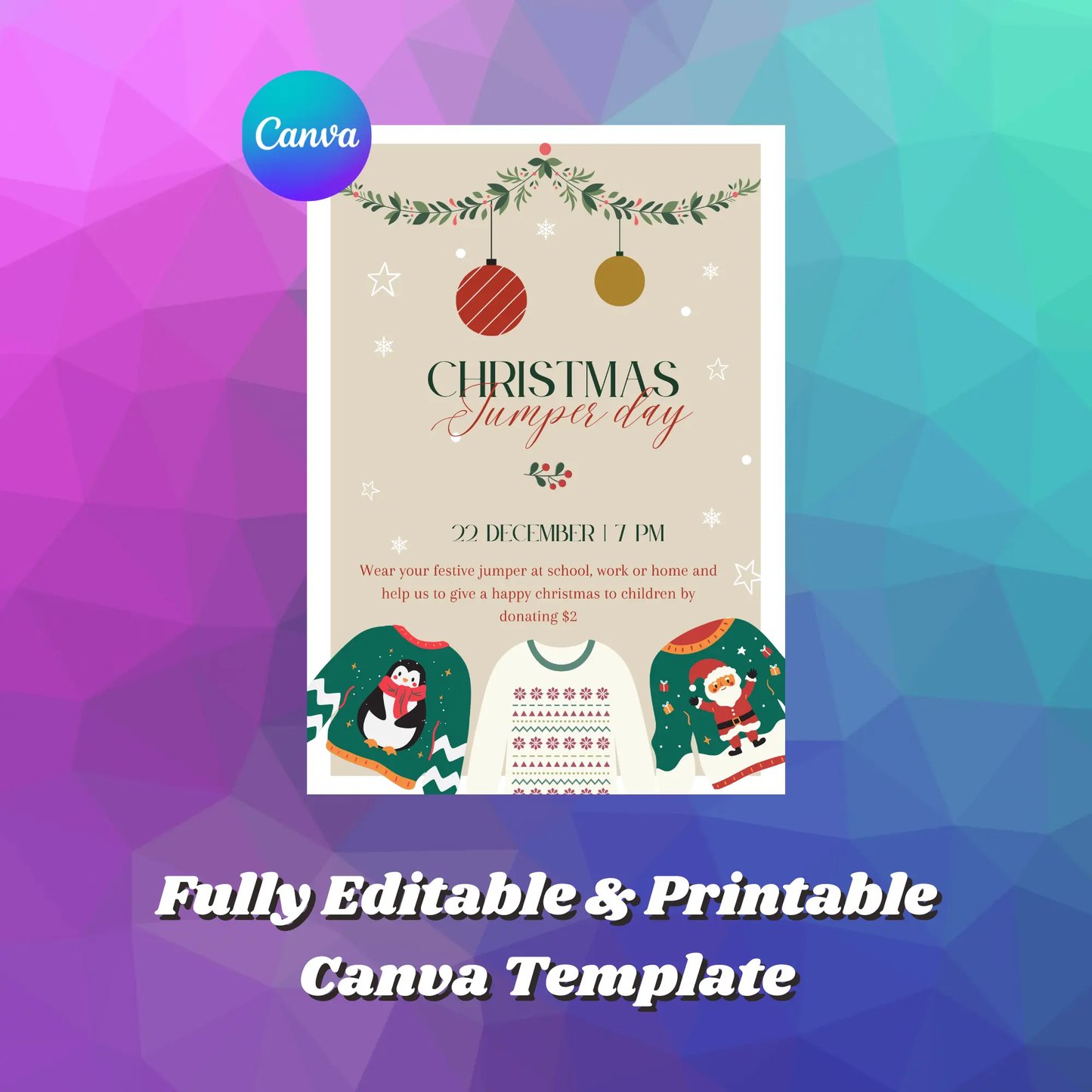 Christmas Jumper Day Invitation Template | Ugly Sweater Christmas Party Invite - CreativeRino
