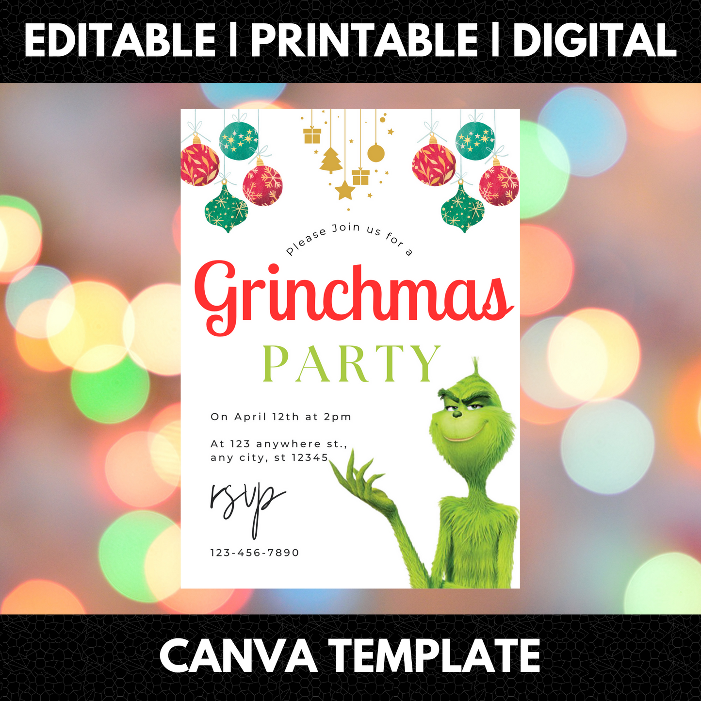 Grinchmas Christmas Party Invitation Template | Grinch Invite