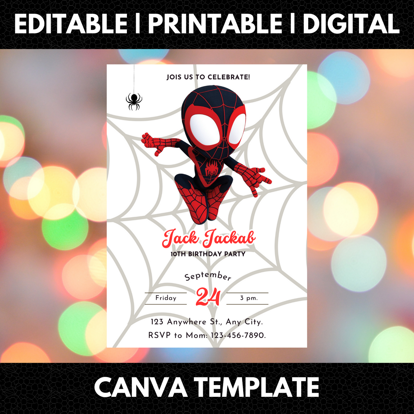 Spin Spidey Birthday Invitation Template | Spidey and his Amazing Friends - CreativeRino