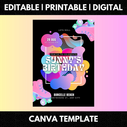 Roller Skates Skating Birthday Invitation Template - CreativeRino