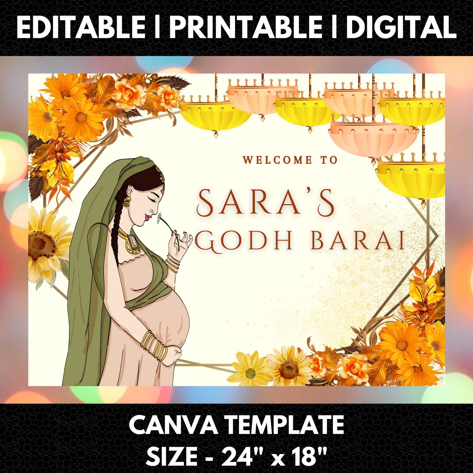 Godh Bharai Ceremony Sign Template | Indian Baby Shower Welcome Sign - CreativeRino