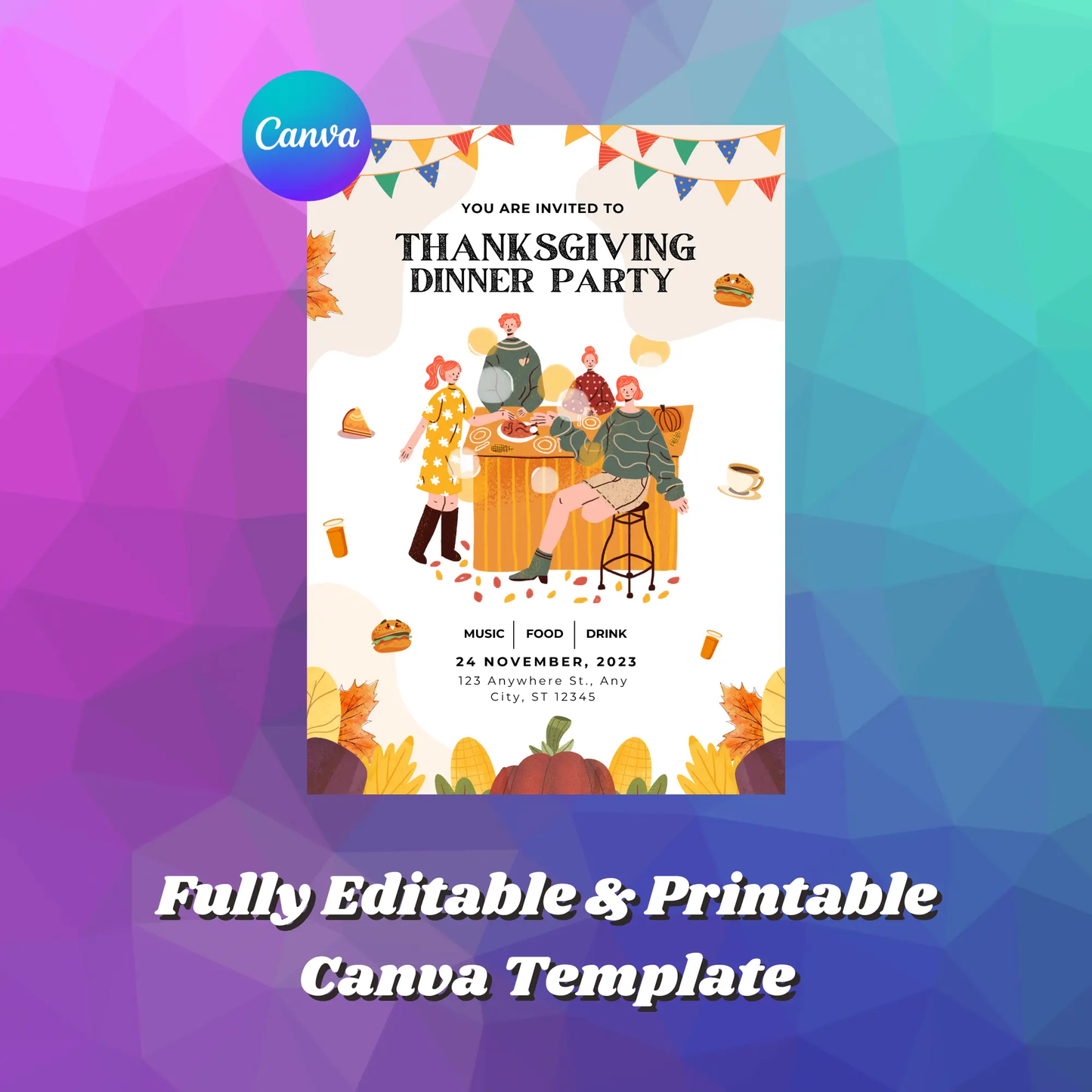 Thanksgiving Dinner Party Invitation Template - CreativeRino
