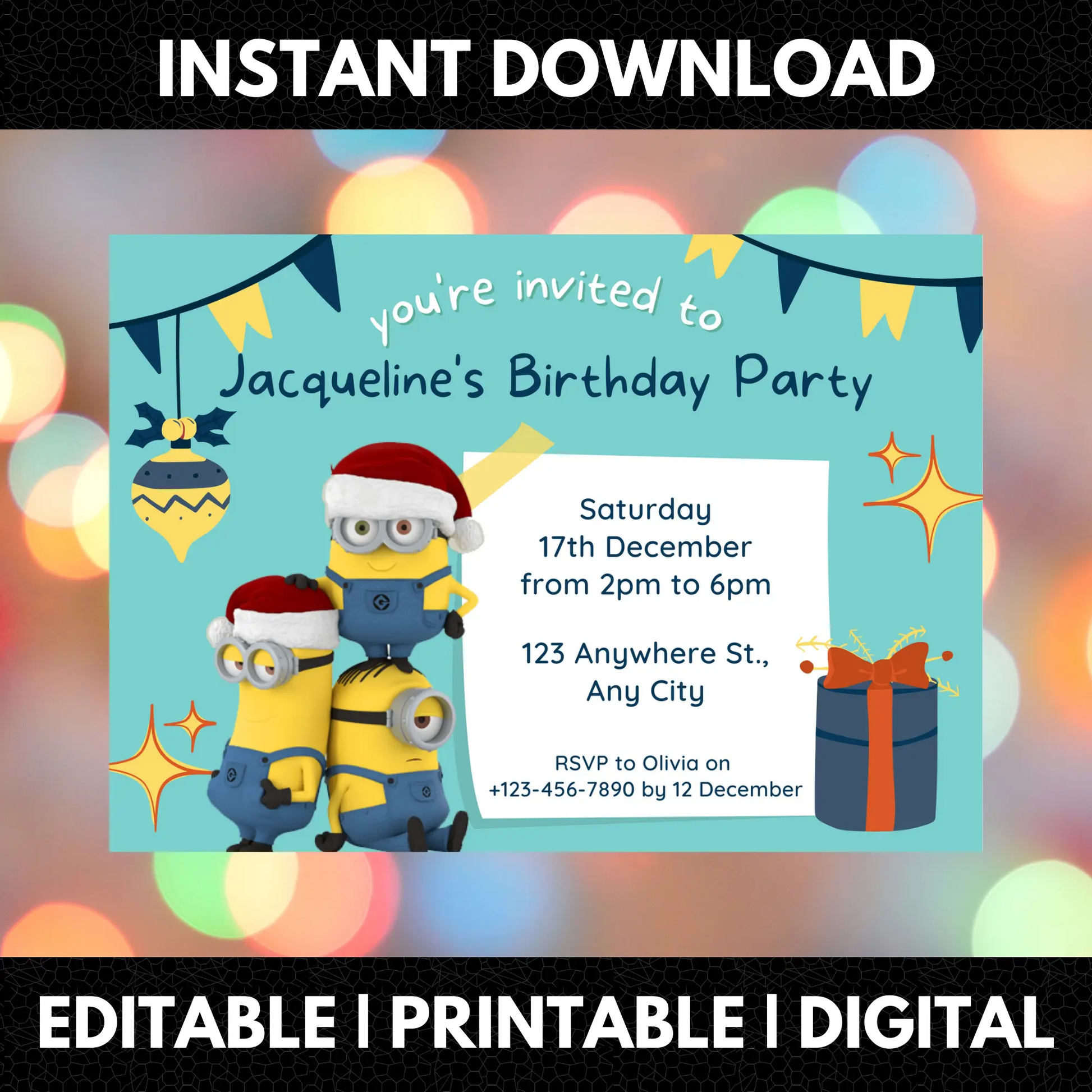 Minions Christmas Birthday Invitation Template - CreativeRino