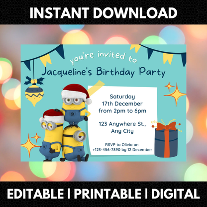 Minions Christmas Birthday Invitation Template - CreativeRino