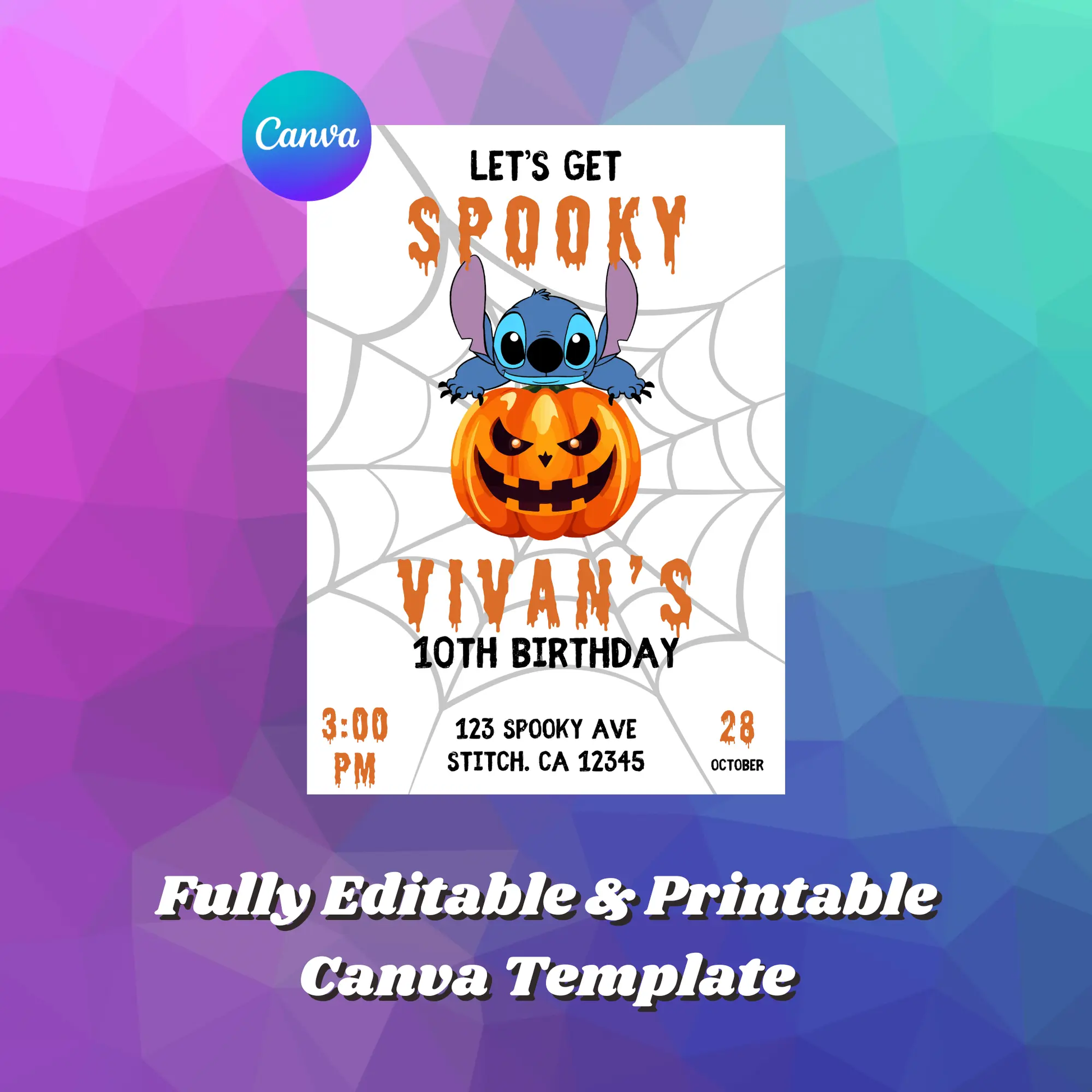 Spooky Stitch Halloween Birthday Party Invitation Template - CreativeRino