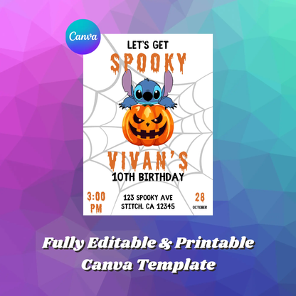 Spooky Stitch Halloween Birthday Party Invitation Template - CreativeRino