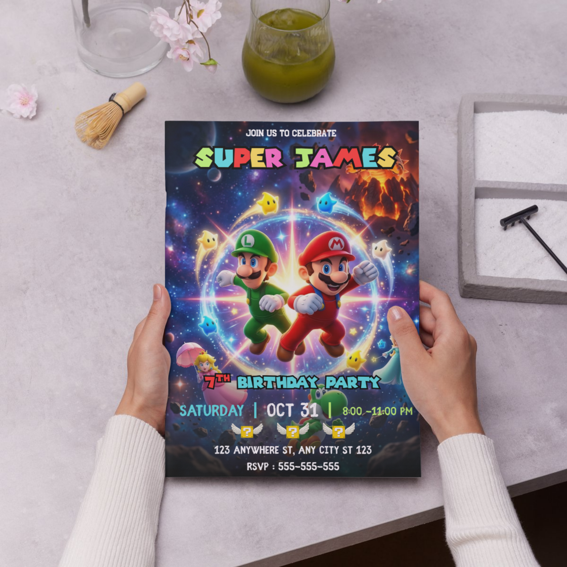 Luigi Super Mario Galaxy Birthday Invitation, Luigi Birthday Invite, Editable Outer Space Party Invite Canva Template CreativeRino