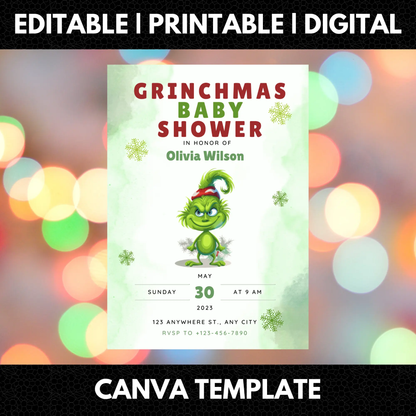 Grinchmas Baby Shower Invite Template | Grinch Whoville Baby Shower Invitation - CreativeRino