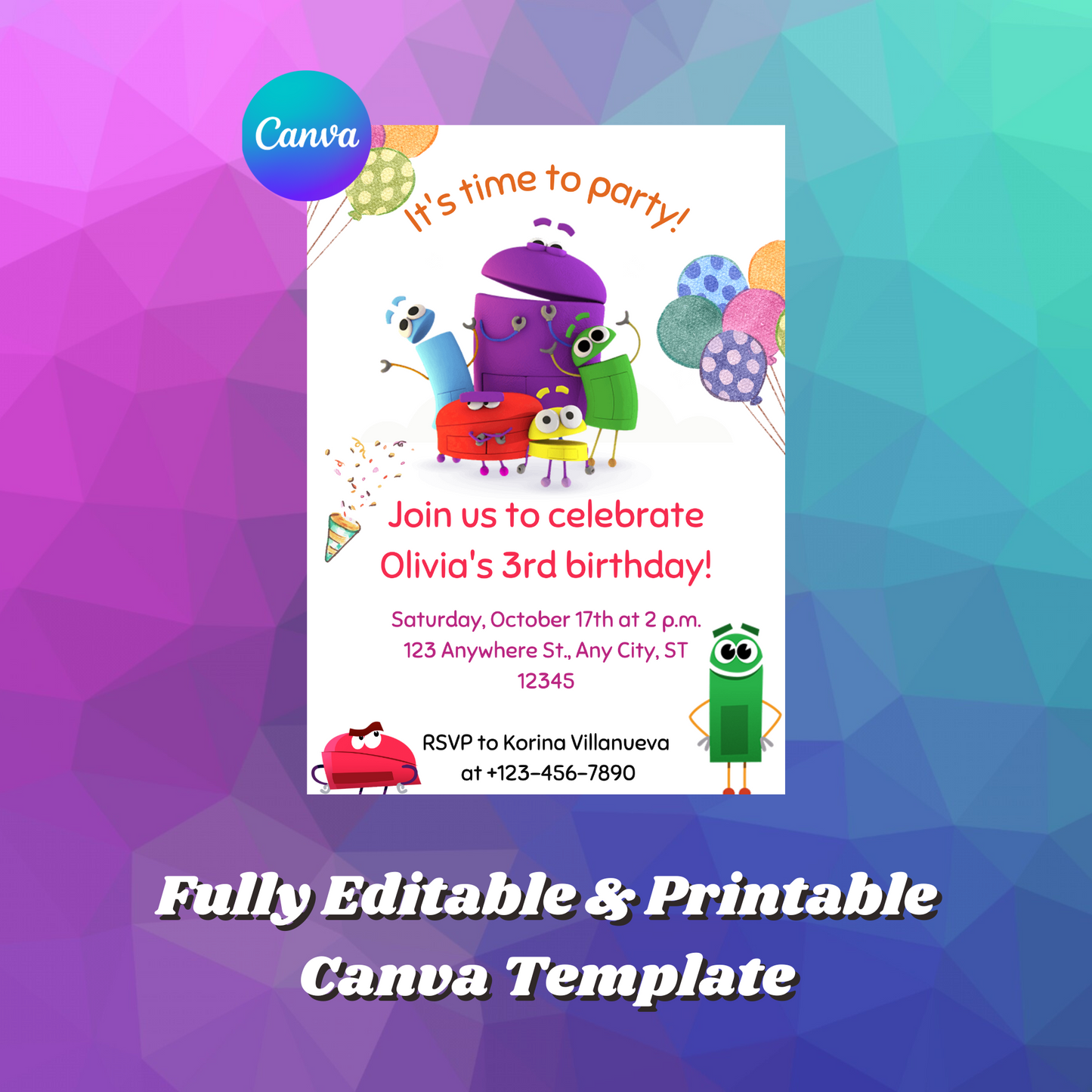 Numberblocks Birthday Invitation Template