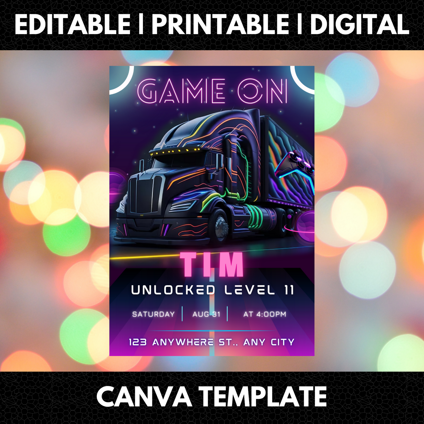 Game Truck Gaming Birthday Invitation Template