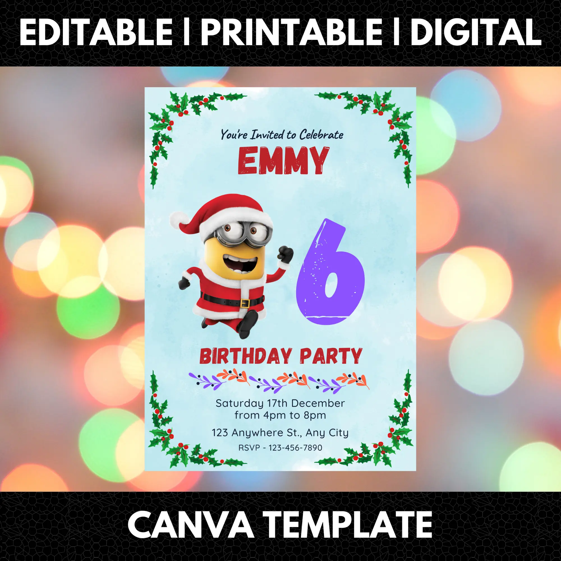 Minions Christmas Birthday Invitation Template - CreativeRino