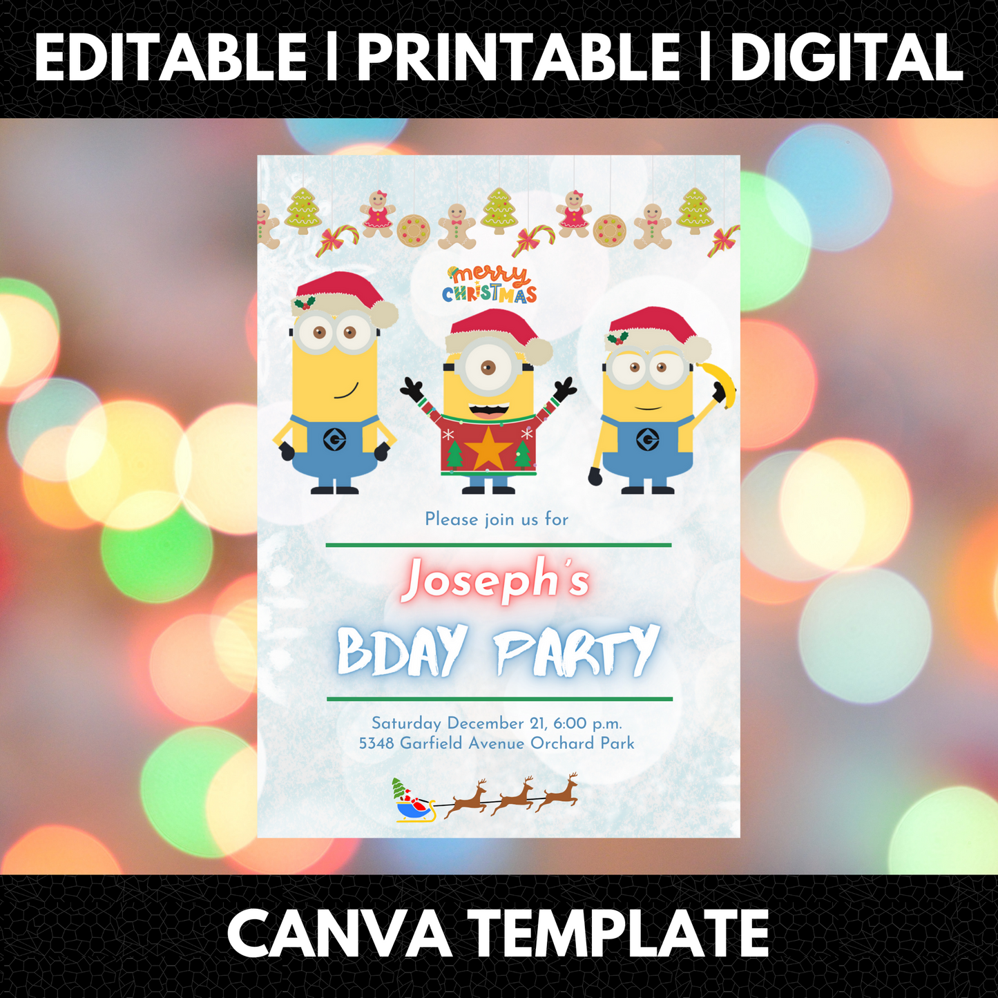 Minions Christmas Birthday Invitation Template