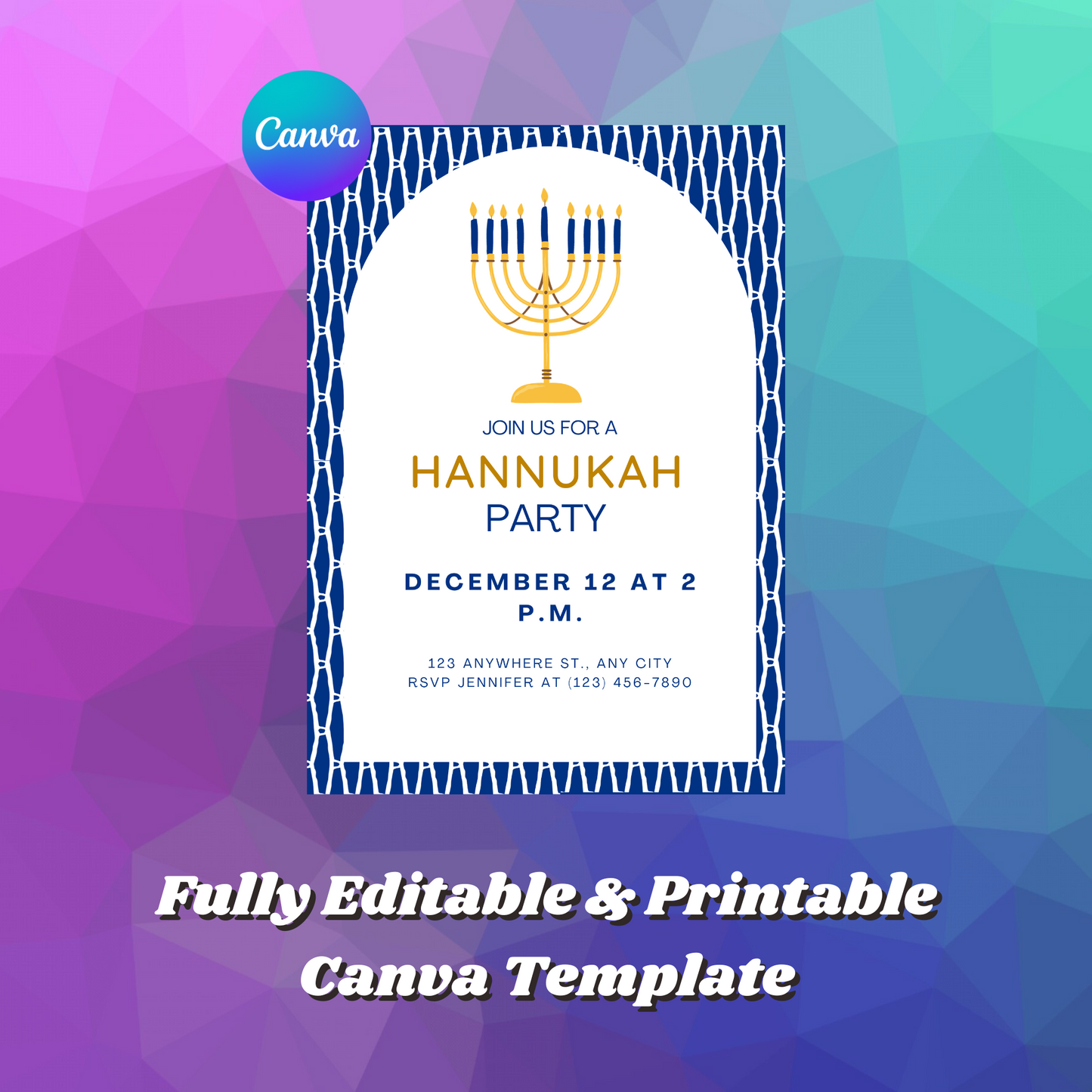 Hanukkah Invitation Template | Hanukkah Celebration Party Invite