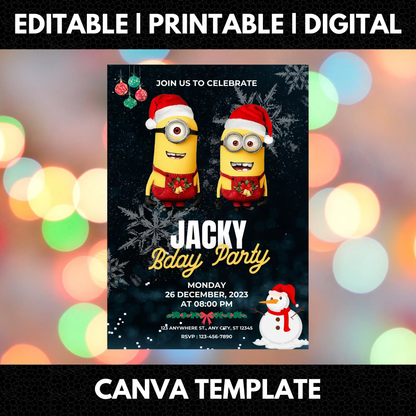 Minions Christmas Birthday Invitation Template - CreativeRino
