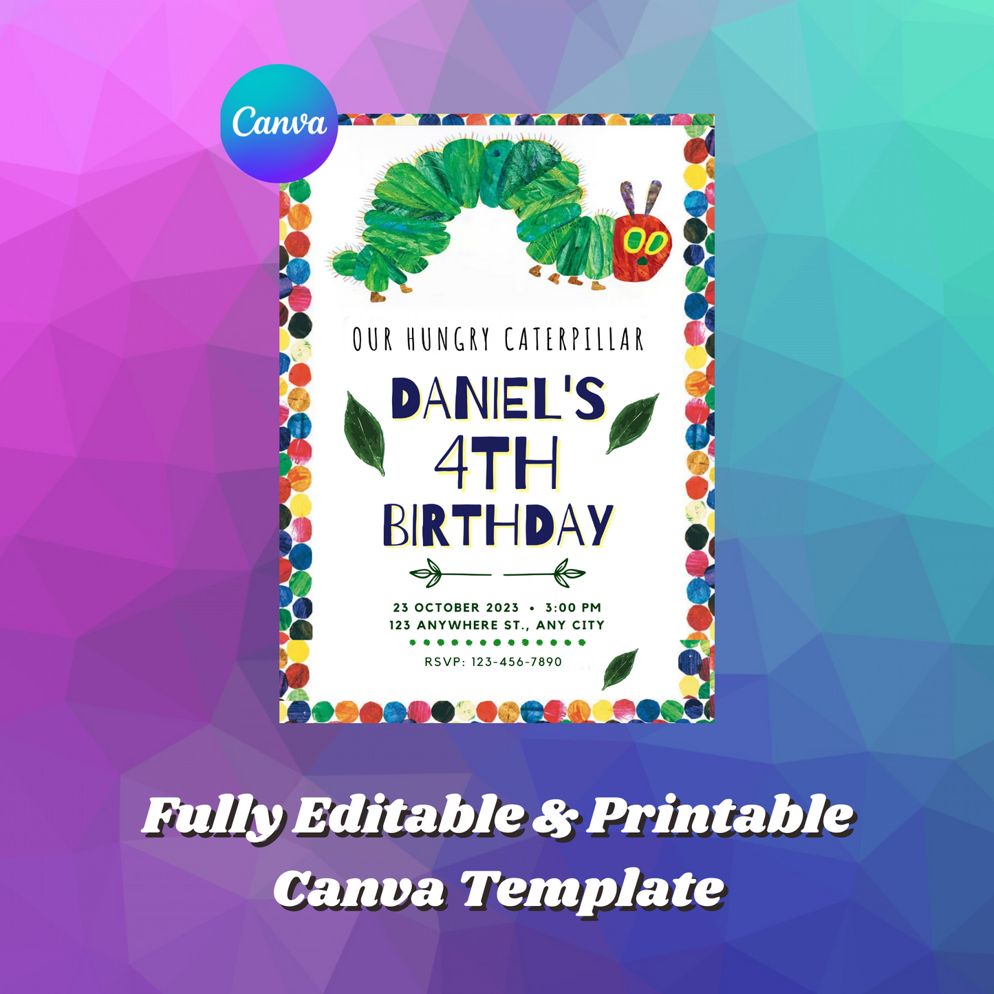 Very Hungry Caterpillar Birthday Invitation Template