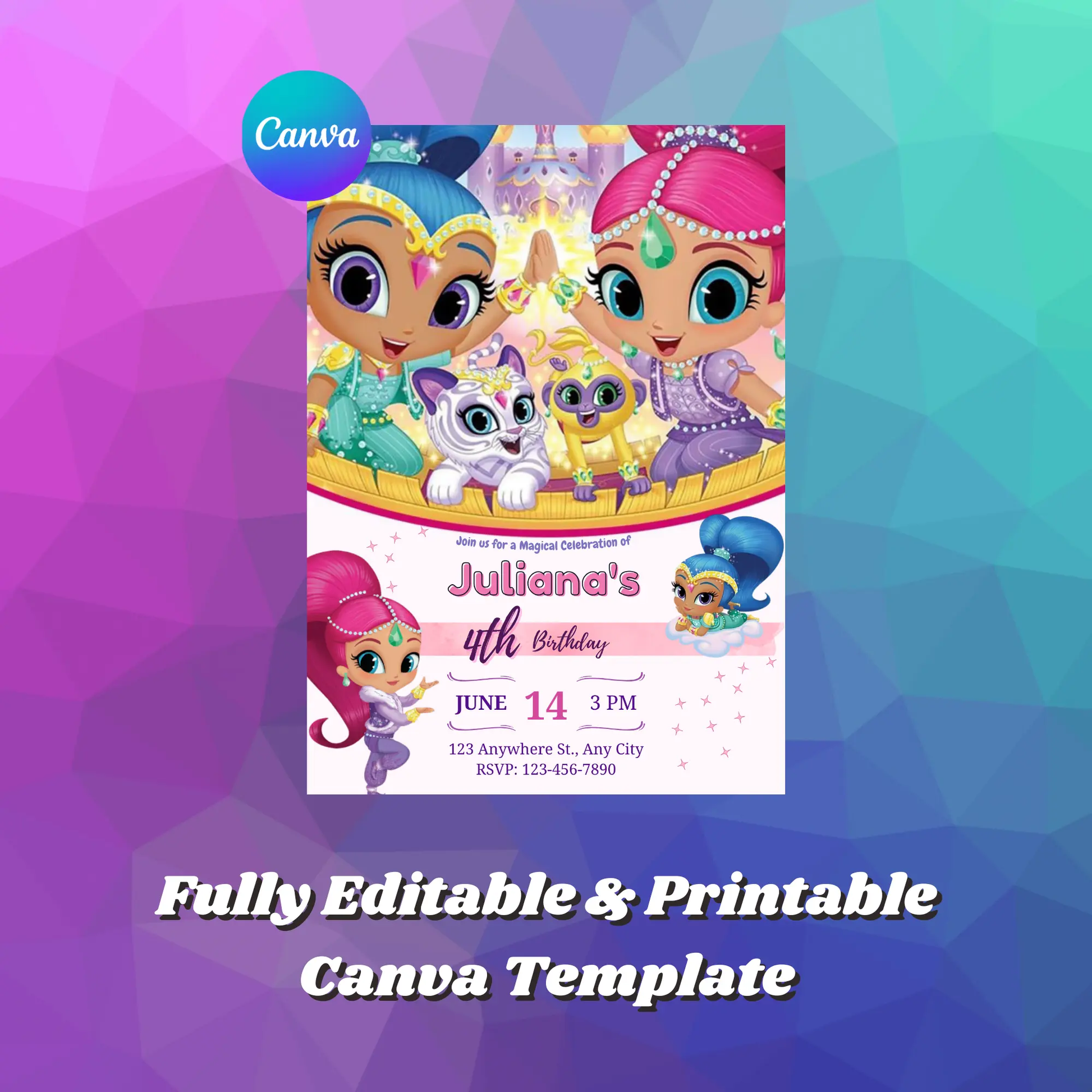 Shimmer and Shine Birthday Invitation Template - CreativeRino