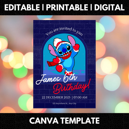 Stitch Christmas Birthday Invitation Template - CreativeRino