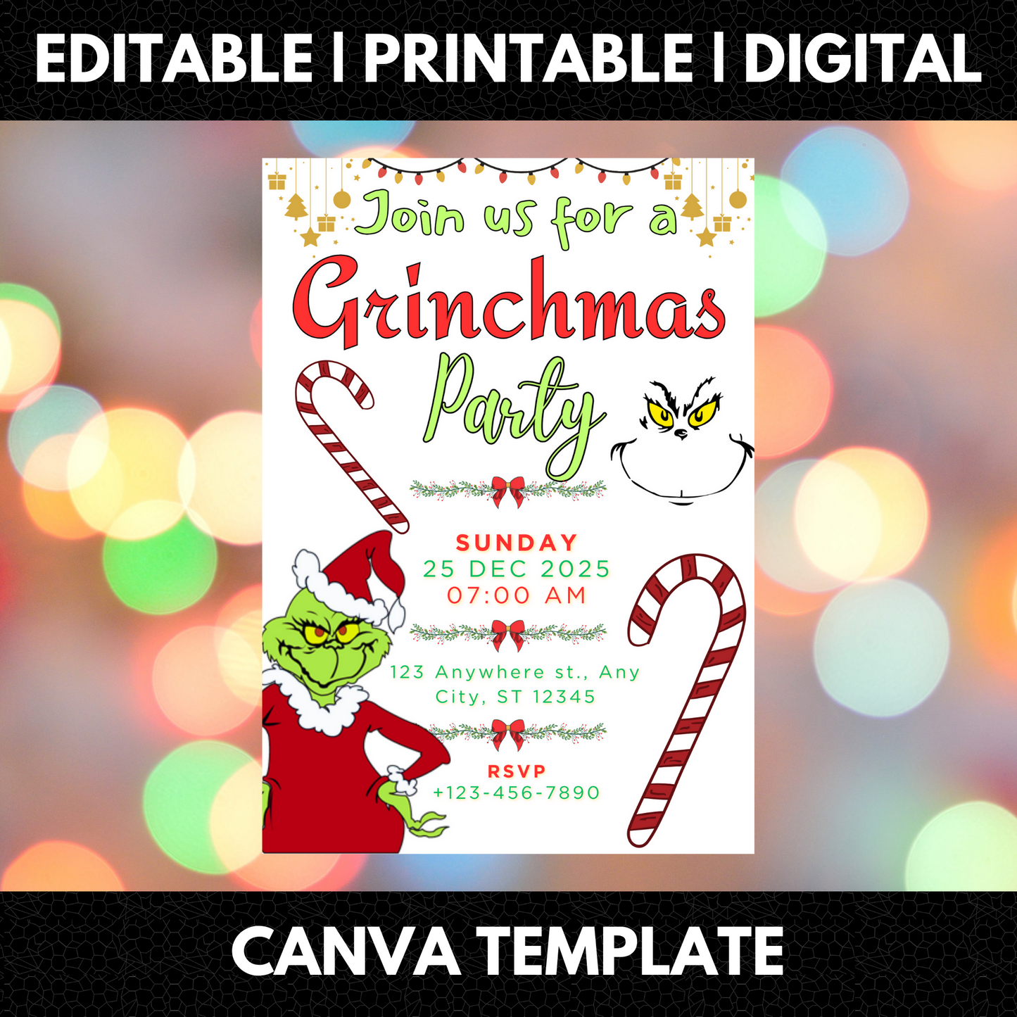 Grinchmas Christmas Party Invitation Template | Grinch Invite