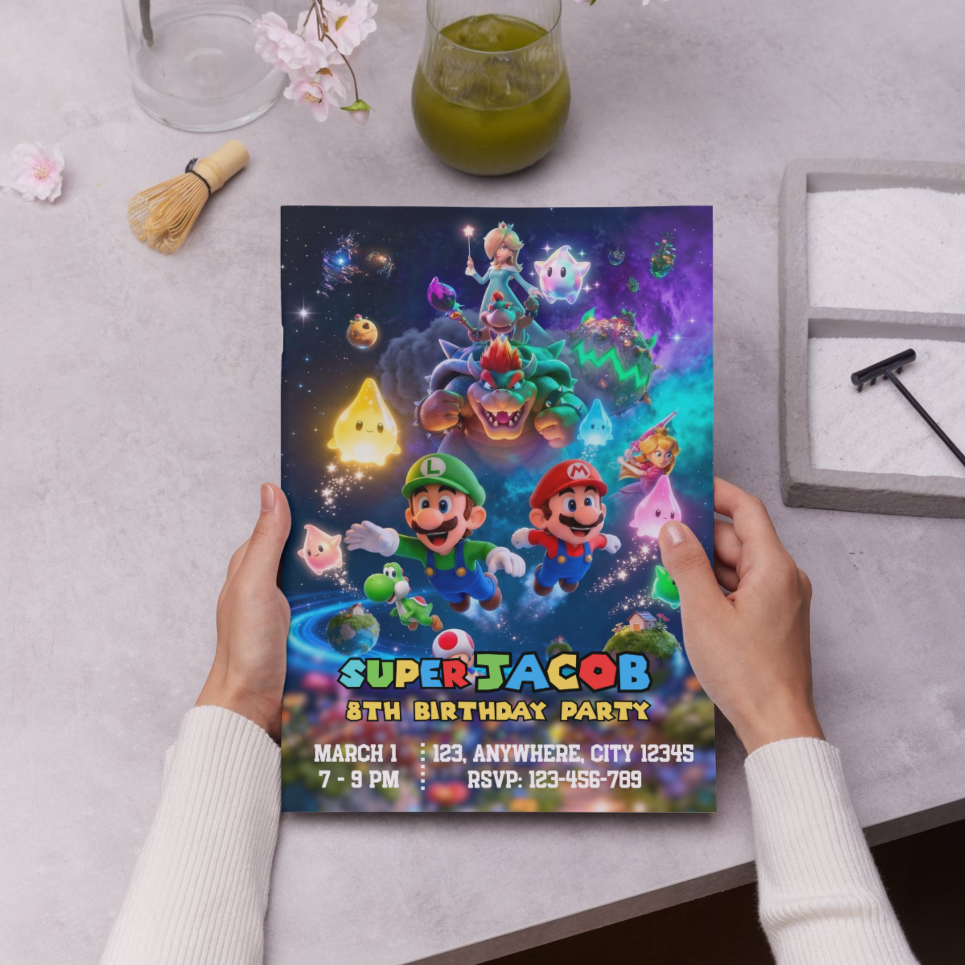 Printable Super Mario Galaxy Birthday Invitation | Mario Video Game Party Invite | Editable Mario Space Theme Invitation CreativeRino