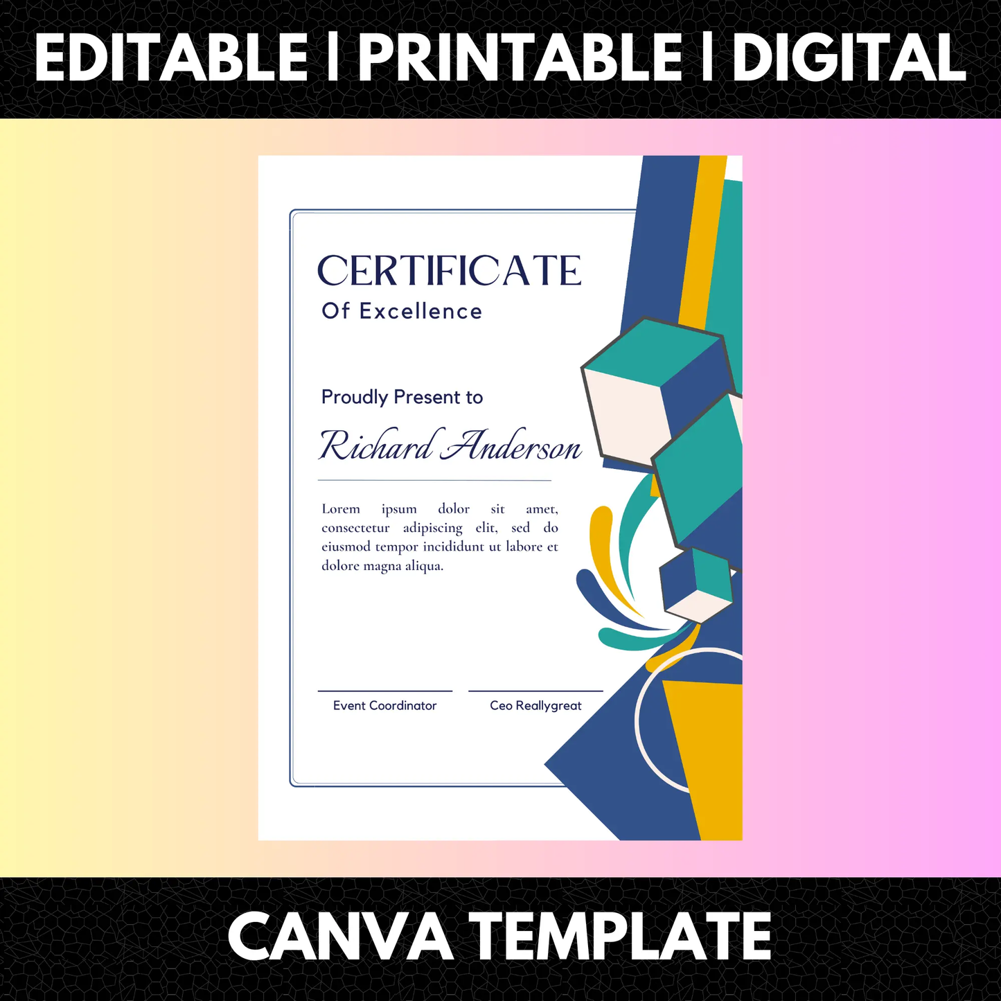 Certificate of Excellence Template | Excellence Certificate - CreativeRino
