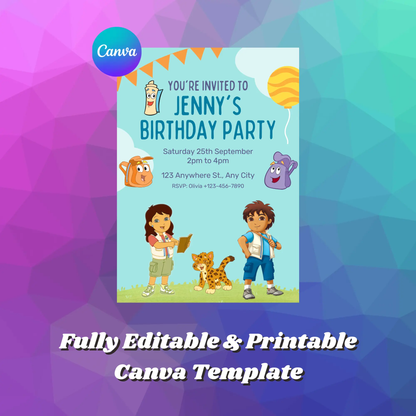 Go Diego Go Birthday Invitation Template - CreativeRino
