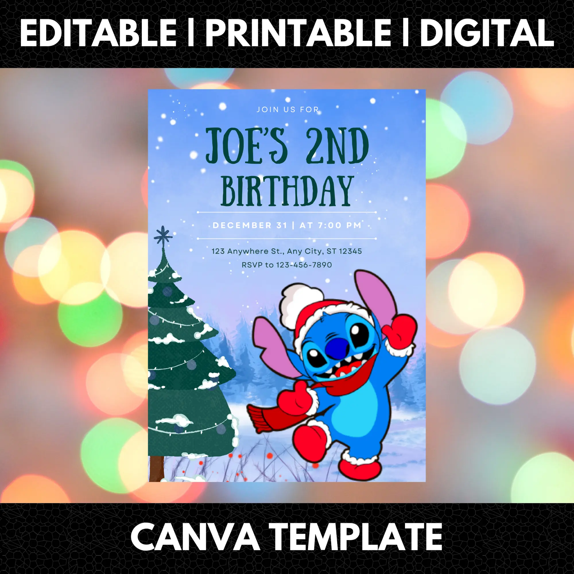 Stitch Christmas Birthday Invitation Template - CreativeRino