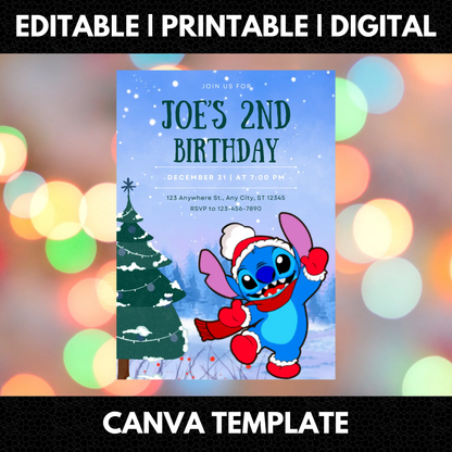 Stitch Christmas Birthday Invitation Template - CreativeRino