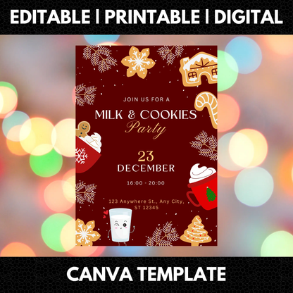 Milk and Cookies Christmas Invitation Template - CreativeRino