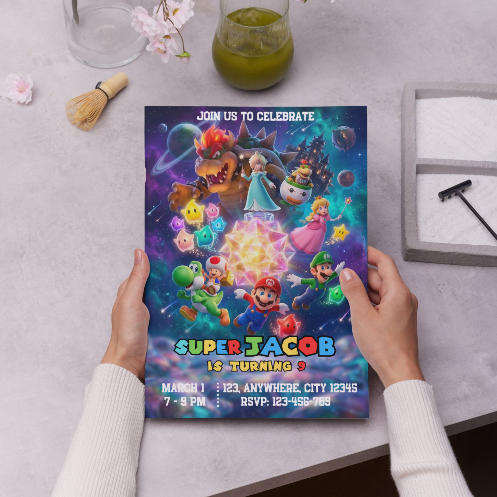 Super Mario Galaxy Birthday Invitation Template | Mario Space Theme Party Invite | Editable Mario Kids Birthday Invite | Printable Video Game Invitation CreativeRino