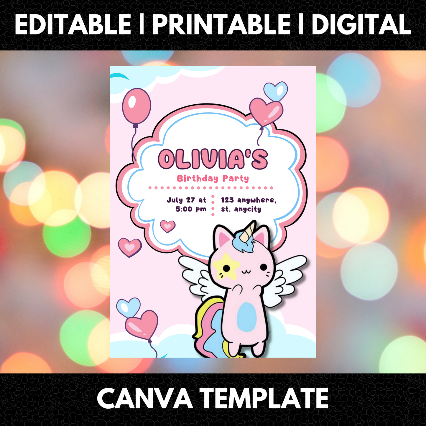 Caticorn Birthday Invitation Template