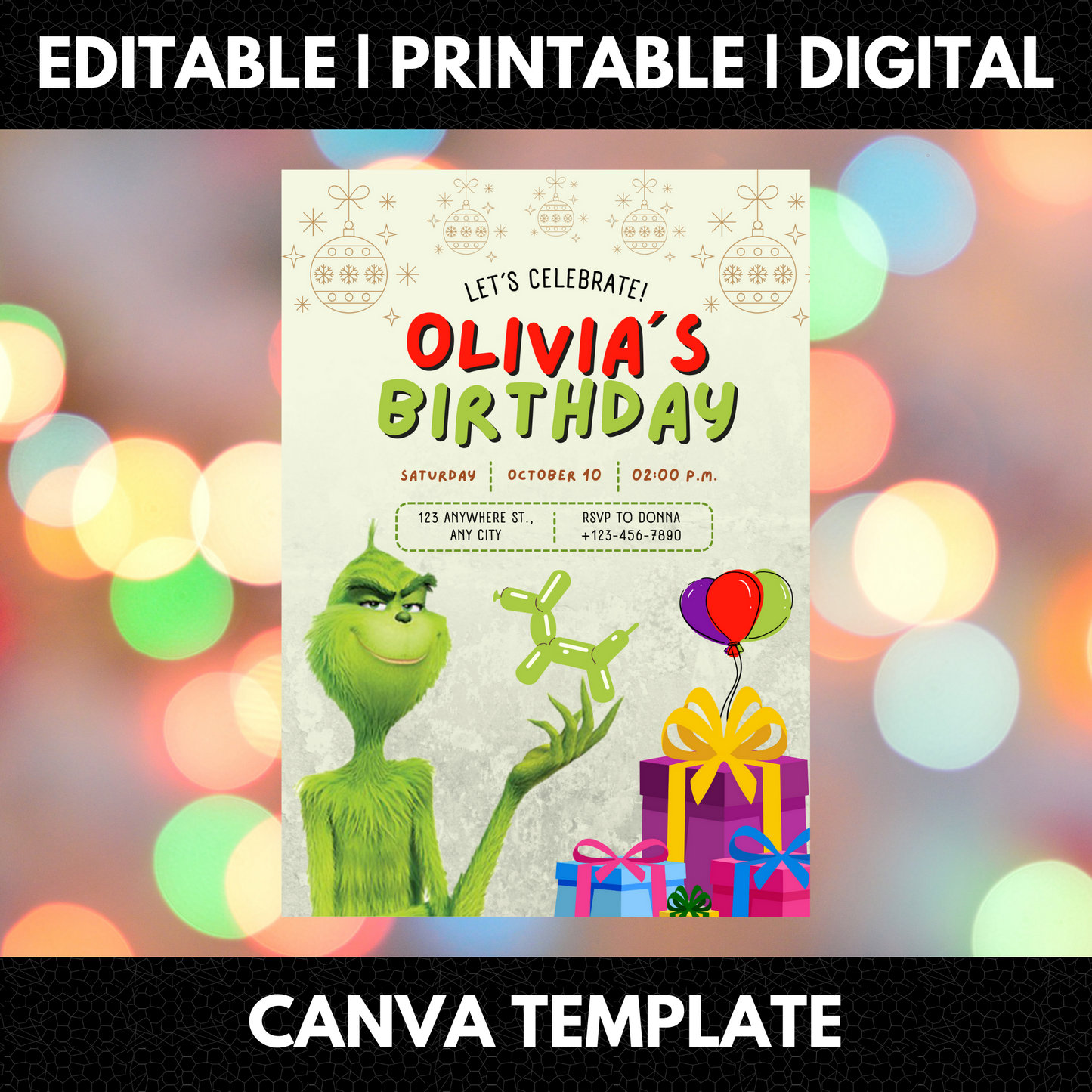 Grinch Birthday Invitation Template