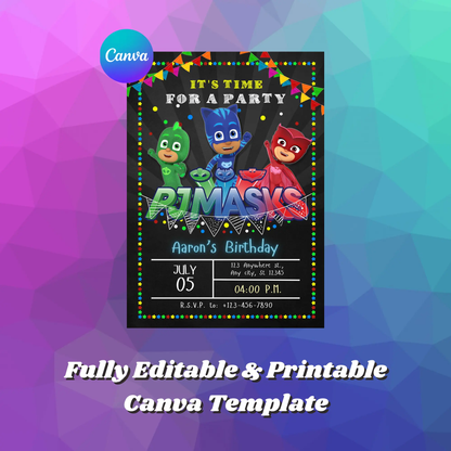 PJ Masks Birthday Invitation Template - CreativeRino