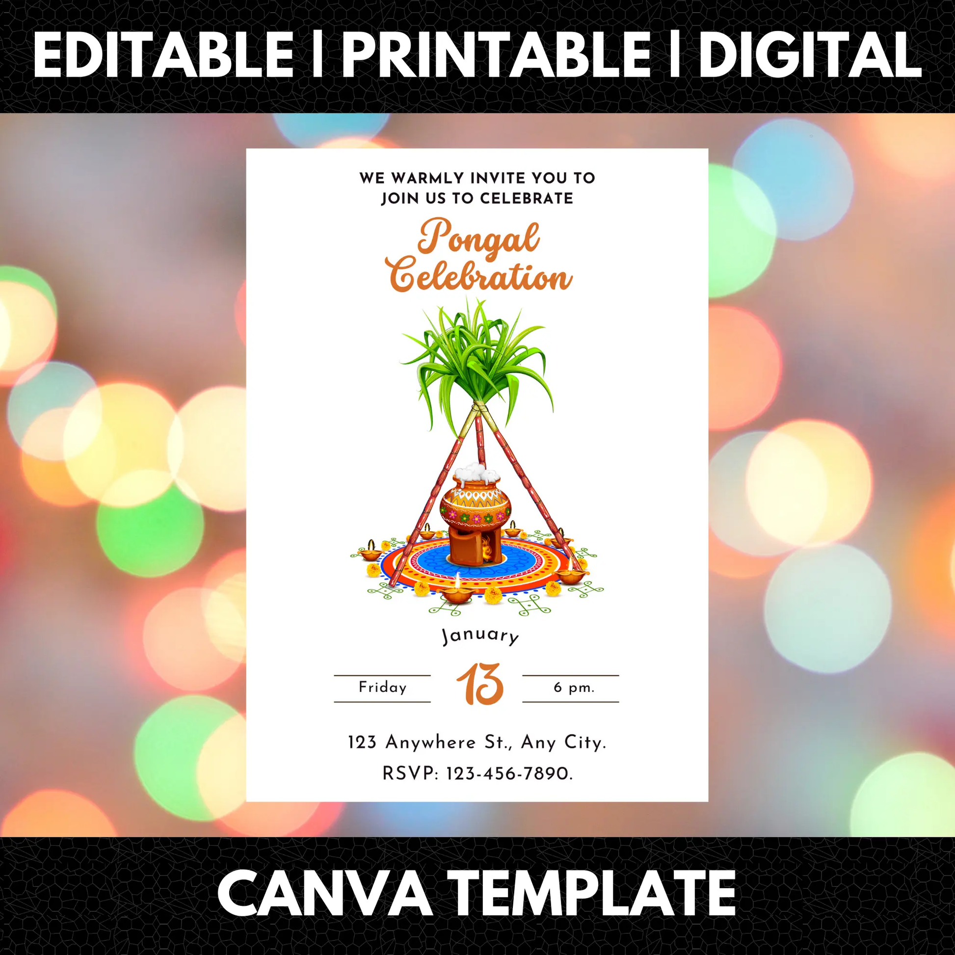 Pongal Invitation Template | Pongal Celebration Invite - CreativeRino