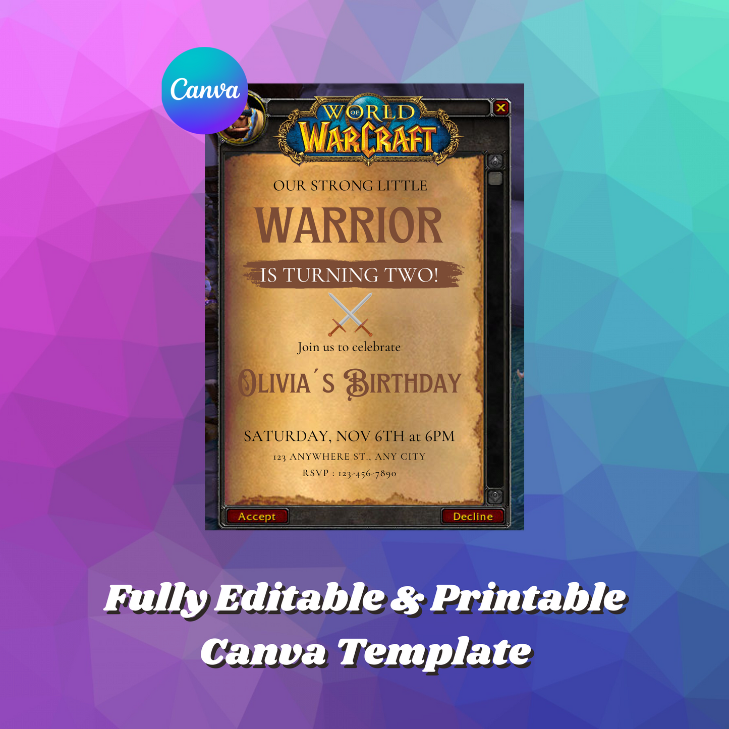 World of Warcraft Birthday Invitation Template