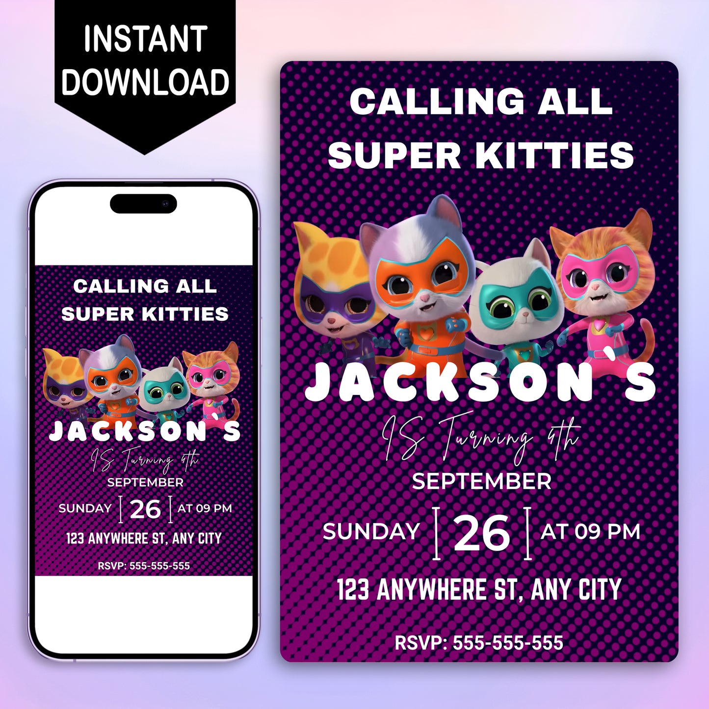 Superkitties Birthday Invitation Template