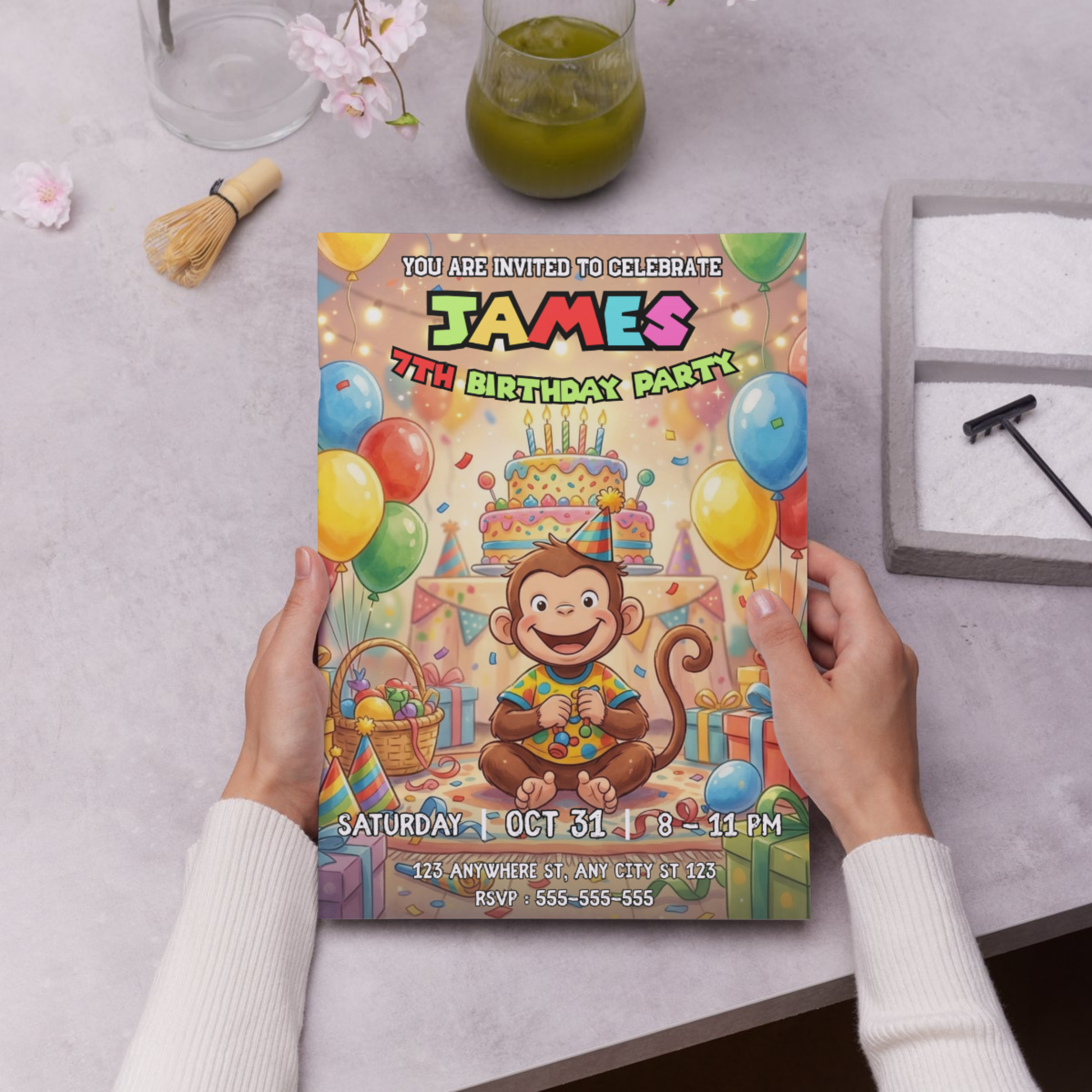 Curious George Birthday Invitation Template | Editable Monkey Party Invite CreativeRino