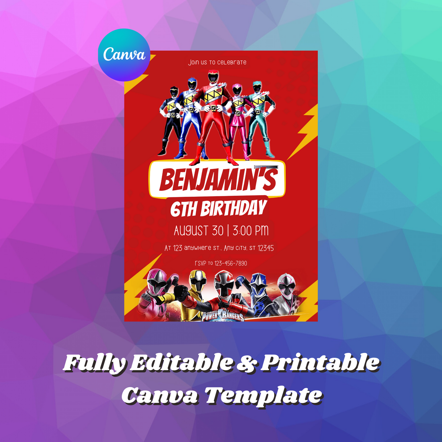 Power Rangers Birthday Invitation Template