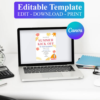 Summer Kick Off Party Invitation | End of Summer Party Invite Canva Template CreativeRino