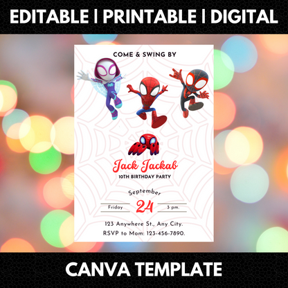 Spidey and his Amazing Friends Birthday Invitation Template - CreativeRino