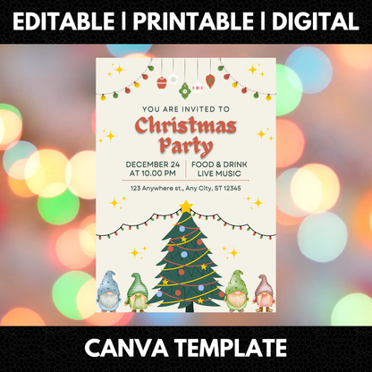 Gnome Christmas Party Invitation Template - CreativeRino