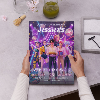 Digital Kpop Demon Hunters Birthday Invitation Instant Download Editable Printable Card CreativeRino