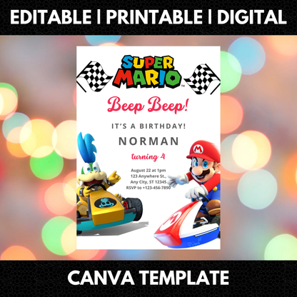 Super Mario Kart Birthday Invitation Template - CreativeRino