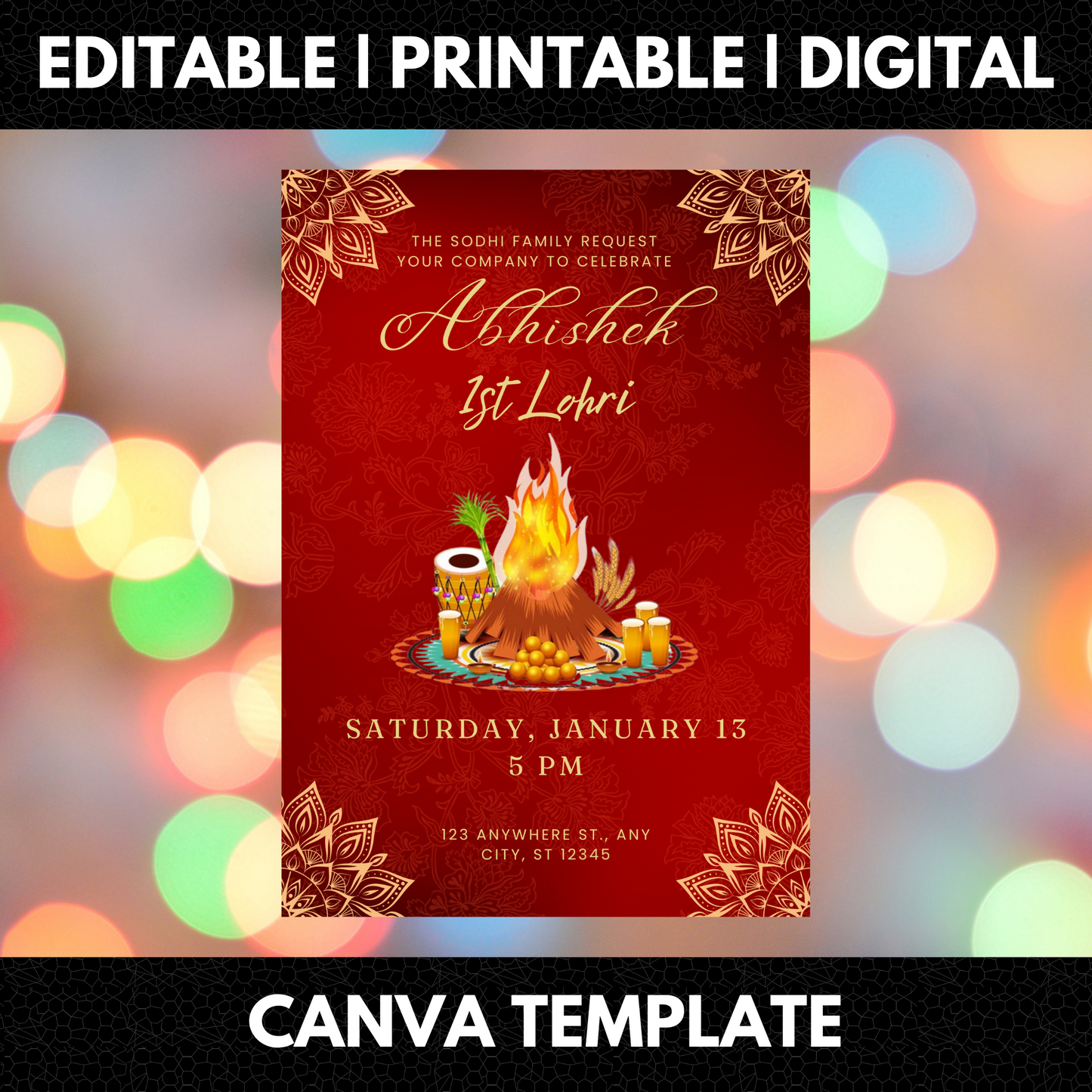 Lohri Invitation Template | Lohri Party Invite