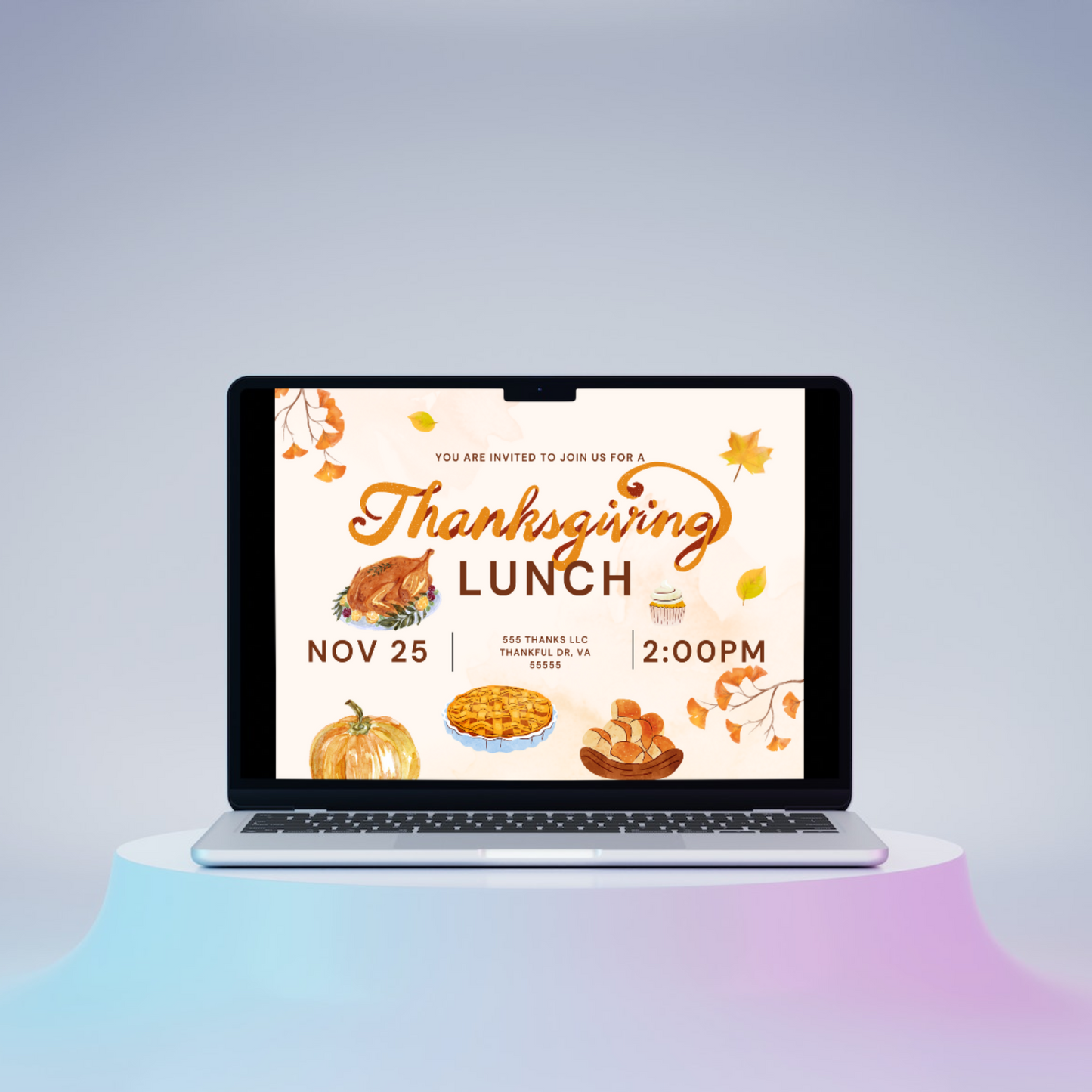 Fall Thanksgiving Lunch Party Invitation Template | Thanksgiving Luncheon Invite