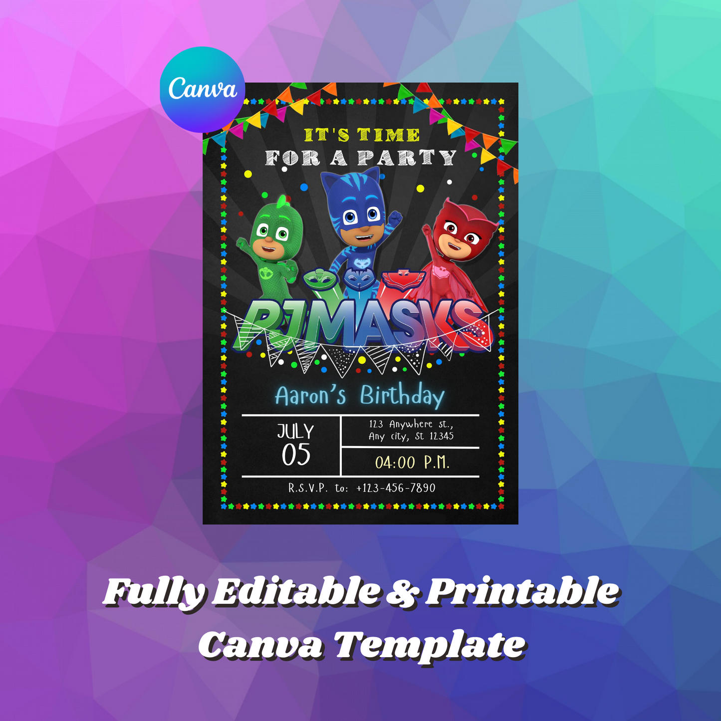 PJ Masks Birthday Invitation Template