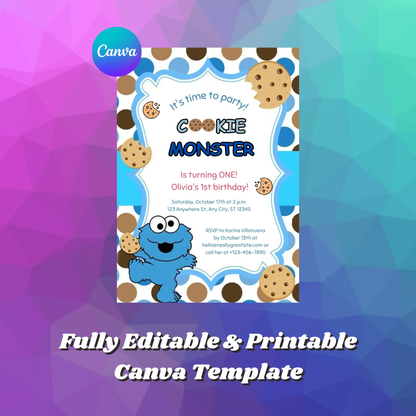 Cookie Monster Birthday Invitation Template - CreativeRino