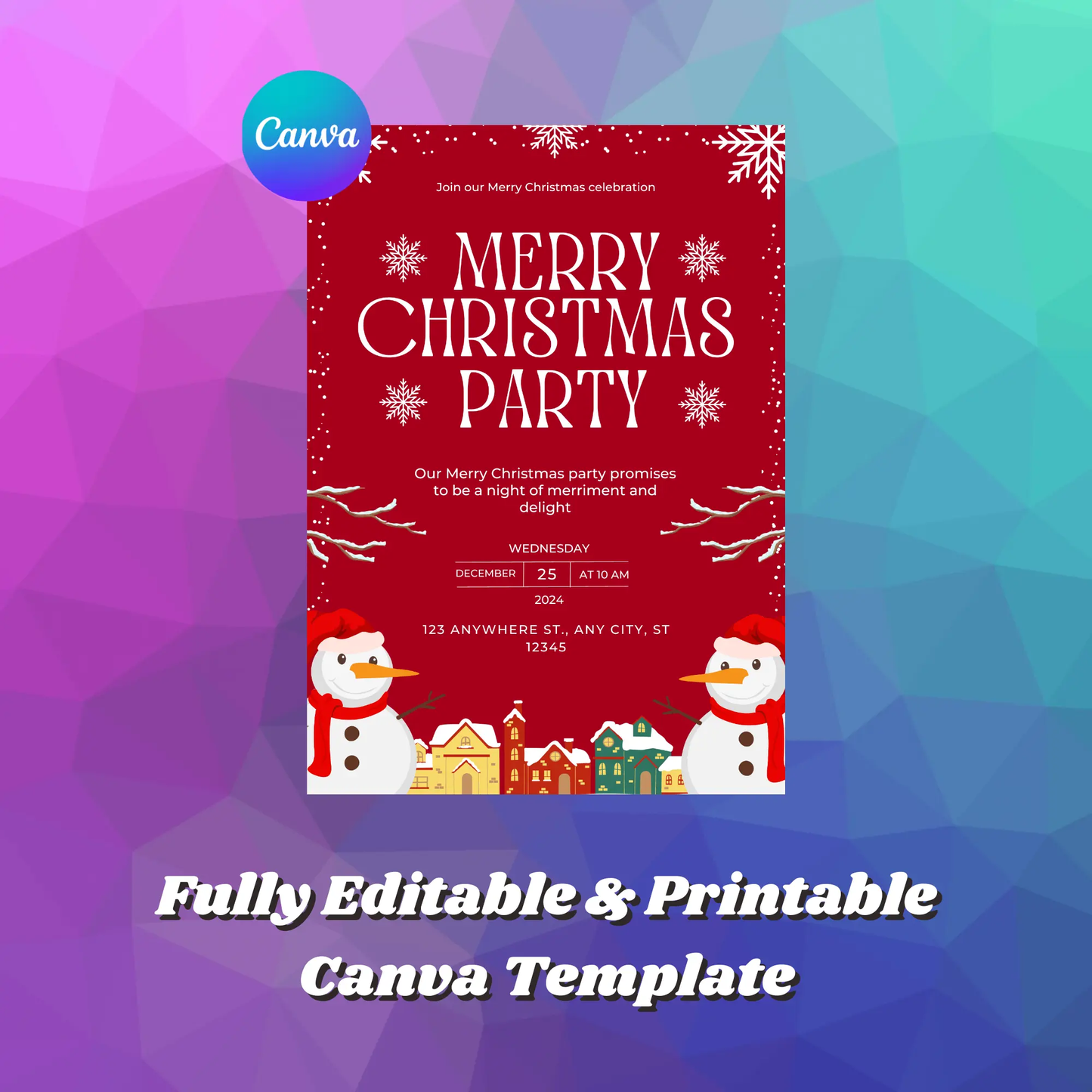 Christmas Party Invitation Template | Snowman Merry Christmas Invite - CreativeRino