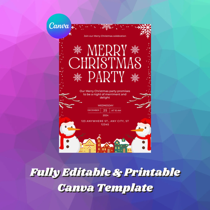 Christmas Party Invitation Template | Snowman Merry Christmas Invite - CreativeRino