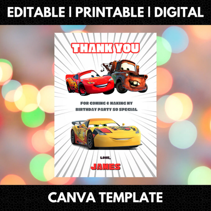 Cars Thank You Card Template - CreativeRino