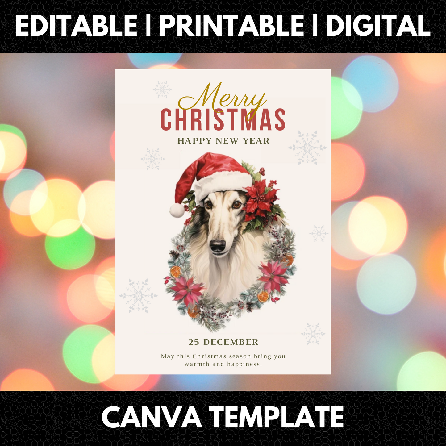 Borzoi Christmas Invitation Template